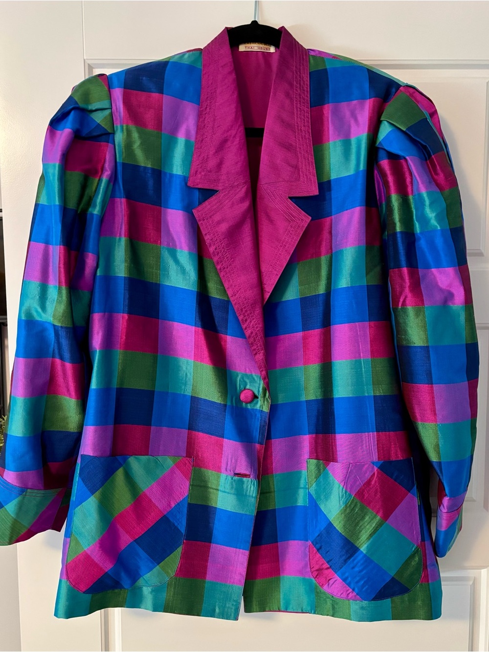 Vintage Bold Plaid Blazer - Magenta, Blue & Green